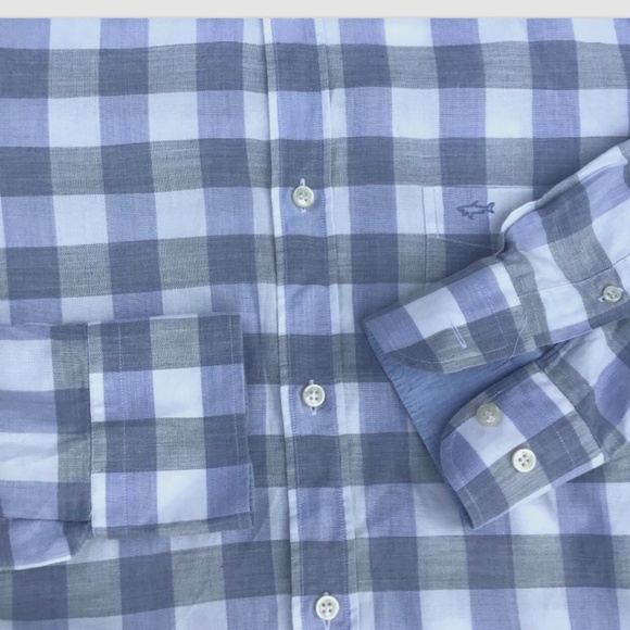 Paul & Shark Pale gray checks cotton shirt Sz 40/16 made in Italy 🇮🇹 - Picture 3 of 10